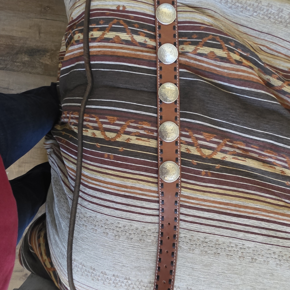 Brown Leather Concho Belt with Silver-Tone Medallions